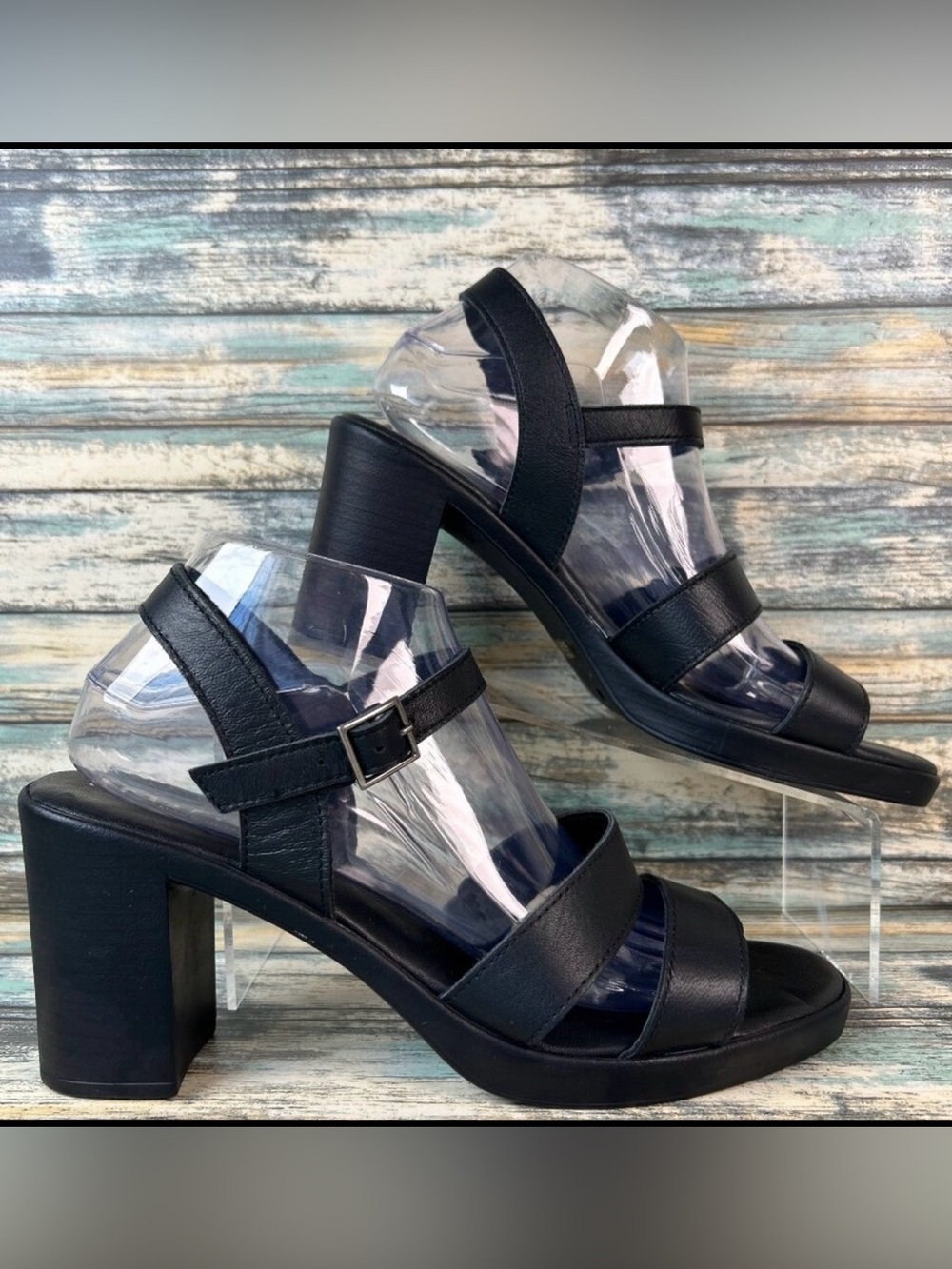 Mariella Sandals Womens Size 9M Black Leather Slingback Block Heel Made In Italy